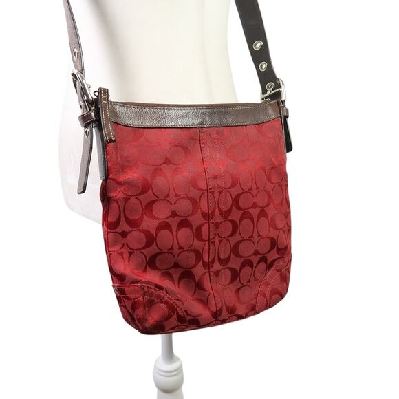 Coach Burgundy Red Canvas Monogram Logo Crossbody Bag Purse - Picture 1 of 7